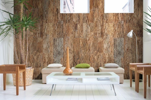 الفلين الجدار لهجة غرفة المعيشة أفكار المواد الطبيعية تصميم رائع