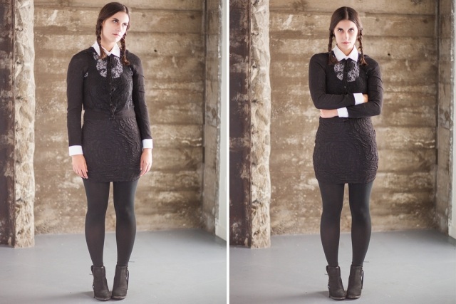 اصنع الأزياء بنفسك أسلاك التوصيل المصنوعة الفستان الأسود الصغير الأربعاء أدامس