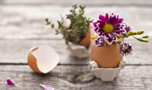 أفكار تزيين عيد الفصح لمزهرية مصنوعة من قشر البيض ، بالطبع