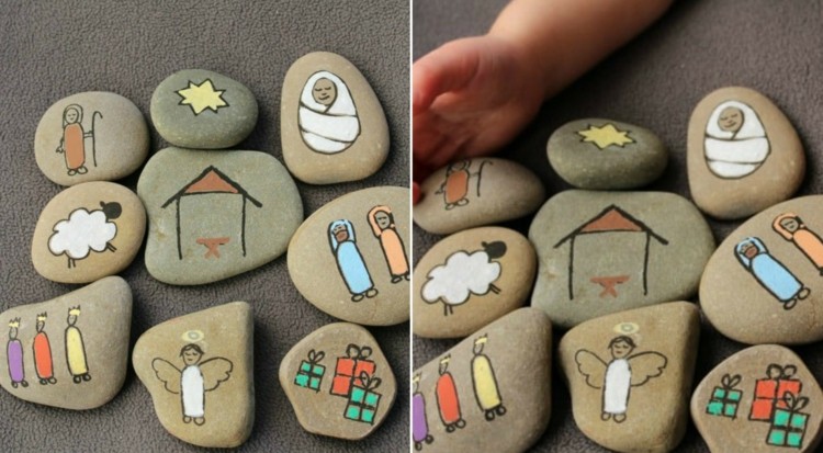 مواد طبيعية للعبث لسرير الأطفال ترسم الأحجار بزخارف الأكريليك