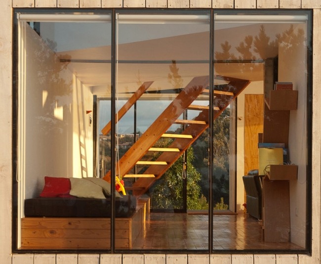 Glazed Facade-D House-Chile Wooden Staircase Panorama