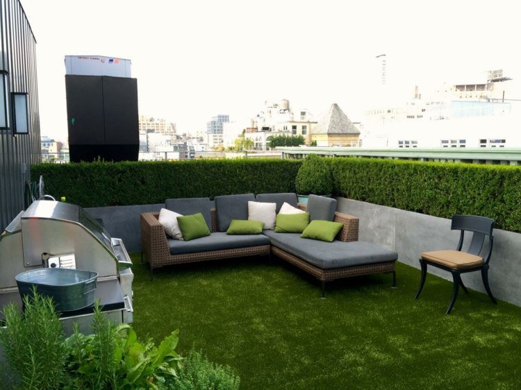 العشب الصناعي للشرفة - التحوط - الصالة - اللون الرمادي - الوسائد الأريكة