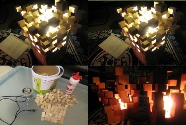 عاكس الضوء-العبث-الخشب-مكعب-مصباح-الخشب-الغراء-DIY-project