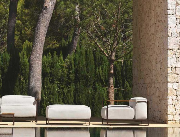 أثاث صالة حديقة طاولة جانبية إيطالية أرجل معدنية تنجيد قماش كتان
