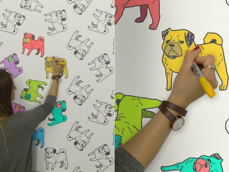 ورق جدران-نمط-تلوين-جرو-كلب-كلاب-تصميم ملون