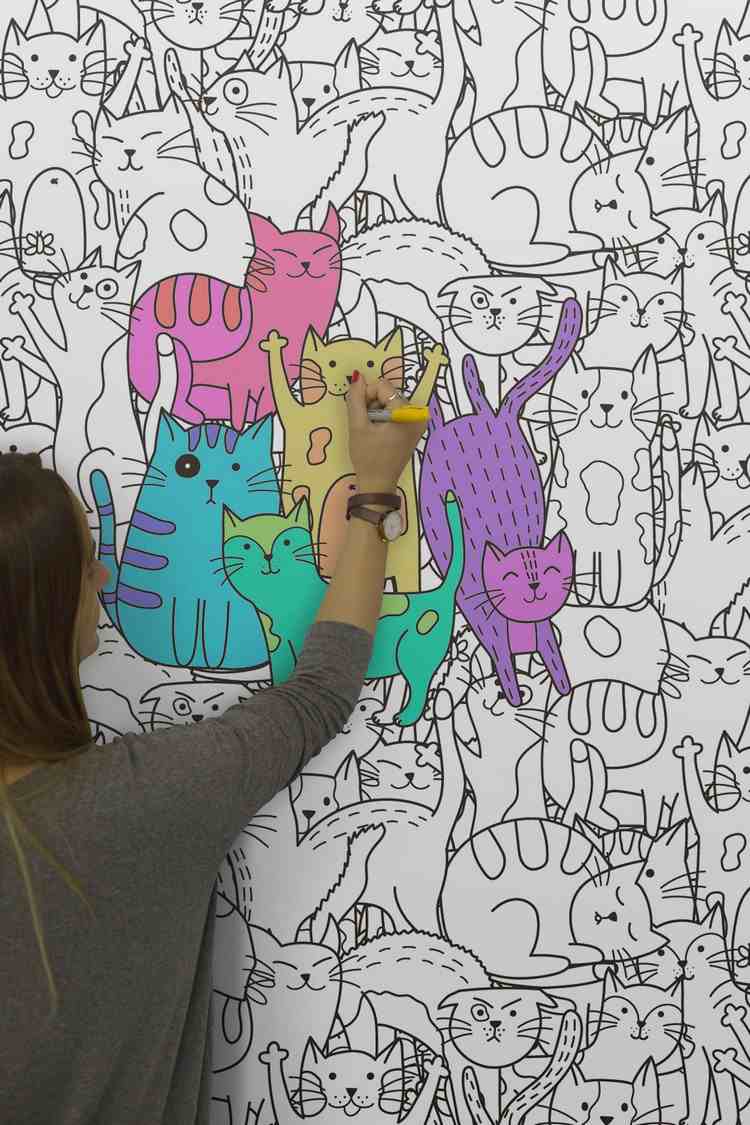 خلفيات-نمط-أفكار-تلوين-غرف-اطفال-ملونة-قطط-حائط-تصميم