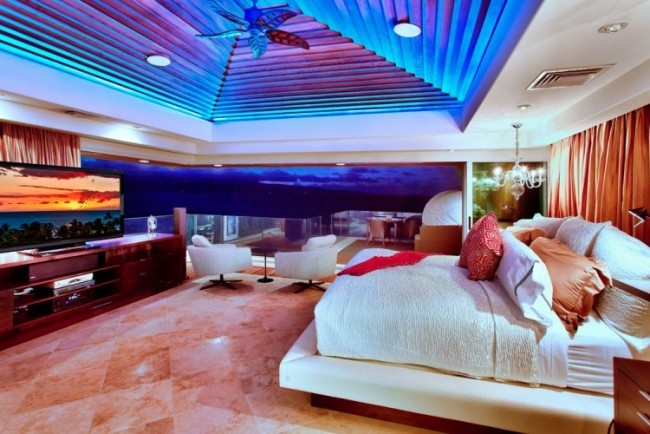عطلة المنزل هاواي تصميم سقف غرفة نوم زرقاء أضواء led