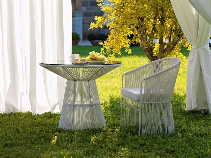 طاولات كوكتيل - سطح زجاجي - كرسي بذراعين - هيكل من الألومنيوم - Tibidabo - طقم فناء خارجي