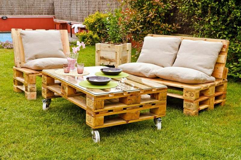أثاث - منصات خشبية - حديقة - أريكة - طاولة - تجميع