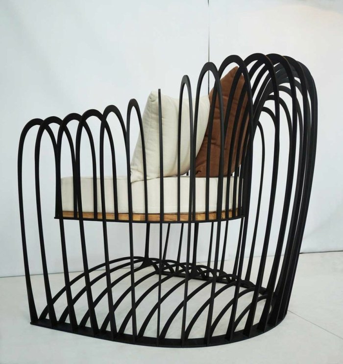 تصميم الأثاث كرسي بذراعين من الصلب وسائد تنجيد الشكل المنحني