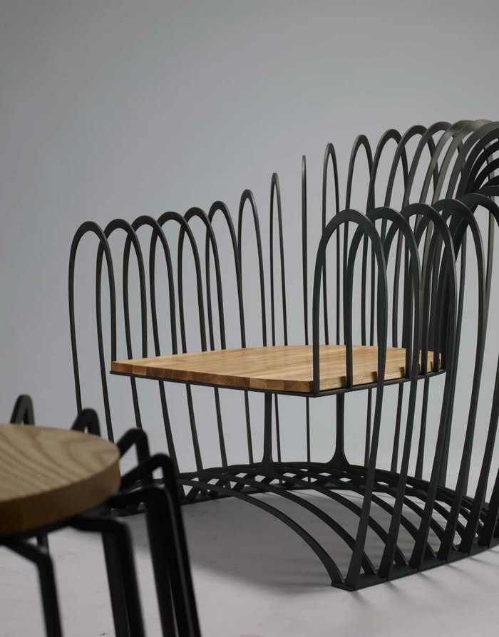 تصميم الأثاث مقعد خشب الرماد الأسود الصلب
