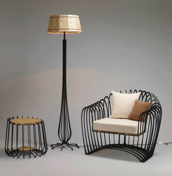 الأثاث تصميم الصلب الخشب الرماد كرسي مصباح طاولة القهوة