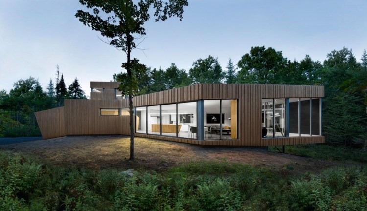 الحد الأدنى من المعيشة - الطبيعة - الحديثة - المنزل - العمارة - السطح المسطح - الواجهة الخشبية