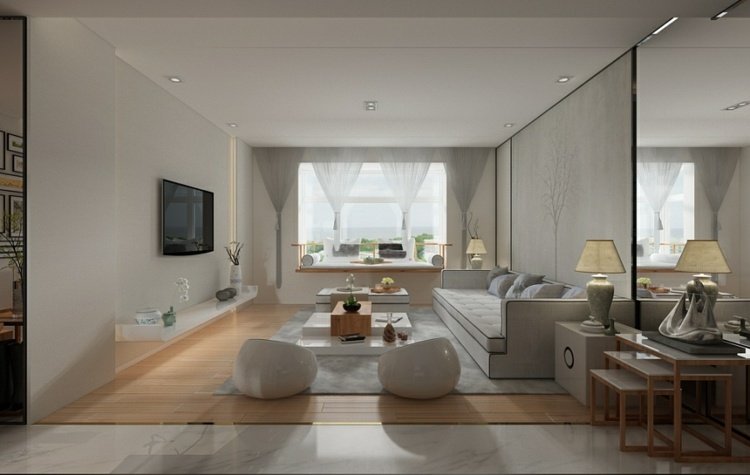 غرفة معيشة بسيطة - بيضاء - جدار - دهان - أثاث - أثاث - حديث
