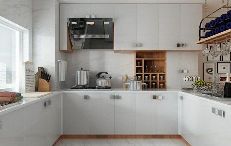 الحد الأدنى المعيشة-الرخام-الأبيض-المطبخ-تصميم-فسيحة