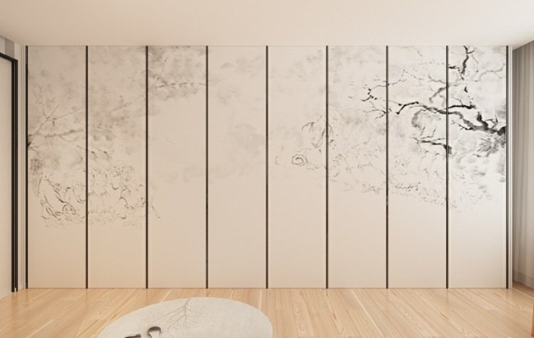 لوحات حائط-غرفة المعيشة-خزانة-فكرة-صينية-زخارف-فروع