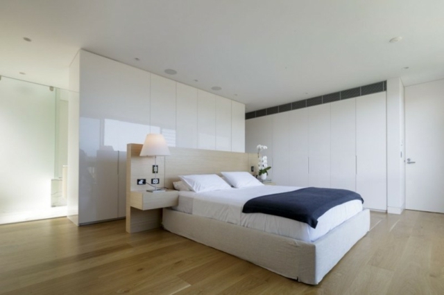 جدار التقسيم للحمام سرير مزدوج أبيض خزانة ملابس مدمجة