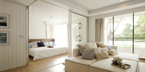 غرفة نوم بيضاء حديثة في تايلاند