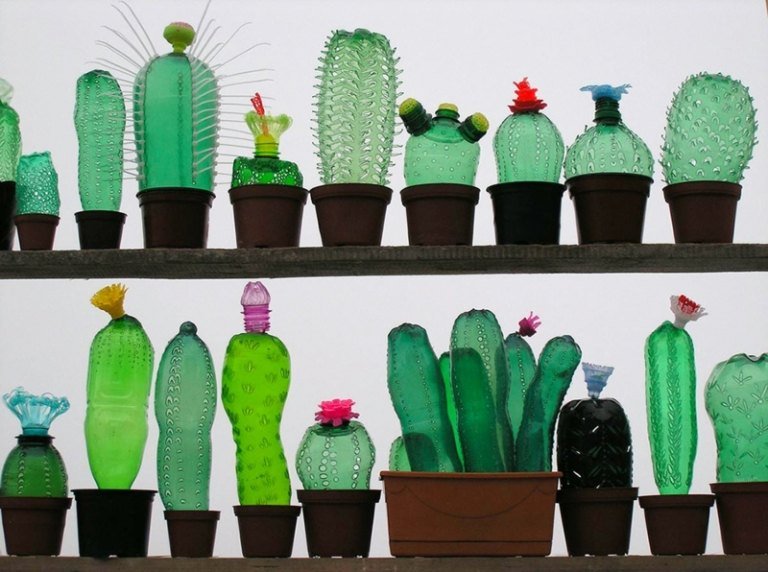 الزجاجات البلاستيكية العبث أفكار الصبار أواني الزهور ديكو
