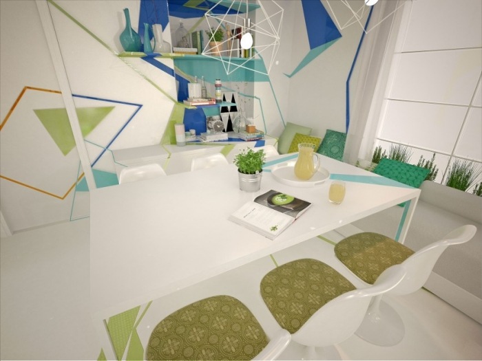 تعبيرية-تبدو-طعام-مكان-ثلاثي الأبعاد-تصور-أبيض-طاولة طعام-نباتات منزلية