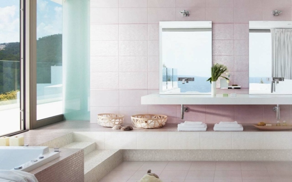 الحمام الوردي شكل حوض الاستحمام