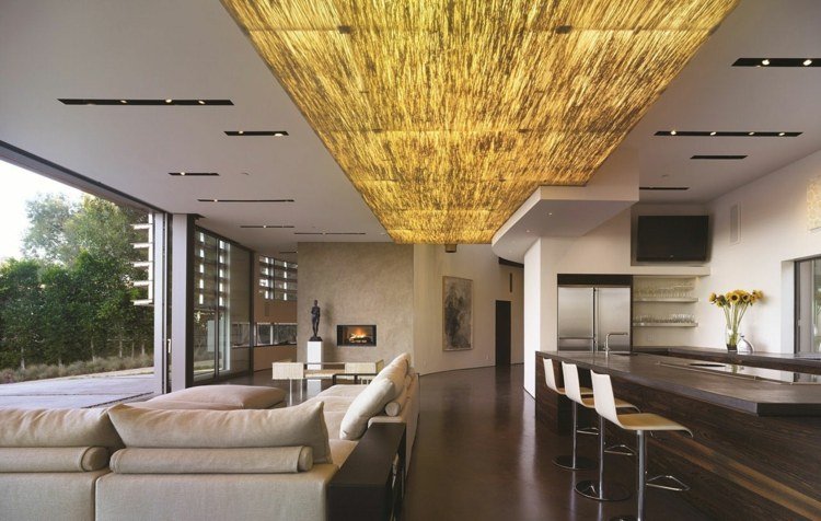 تصميم السقف مصابيح مطبخ ذهبية حديثة أرضية بنية