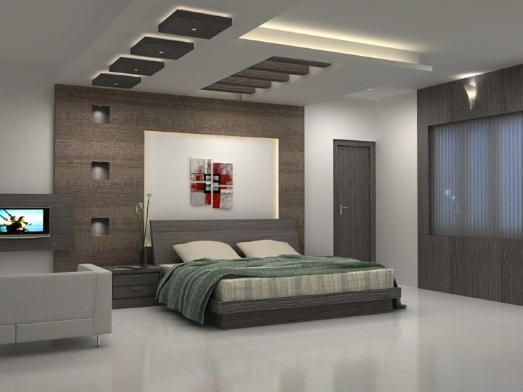تصميم سقف حديث أحادي اللون لغرفة النوم شعاع اللوح الأمامي