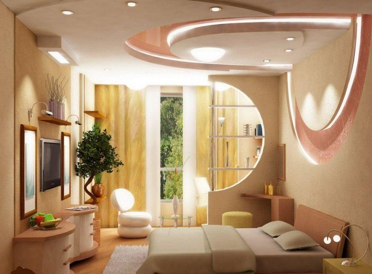تصميم السقف الحديث الوردي غرفة النوم تسريحة الأصفر تسريحة