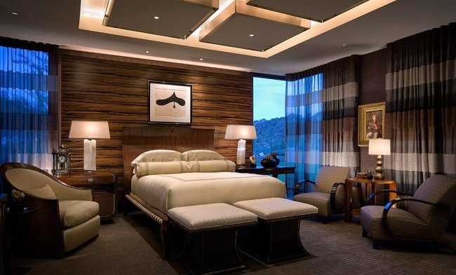 تصميم سقف حديث لغرفة النوم وألواح خشبية خفيفة