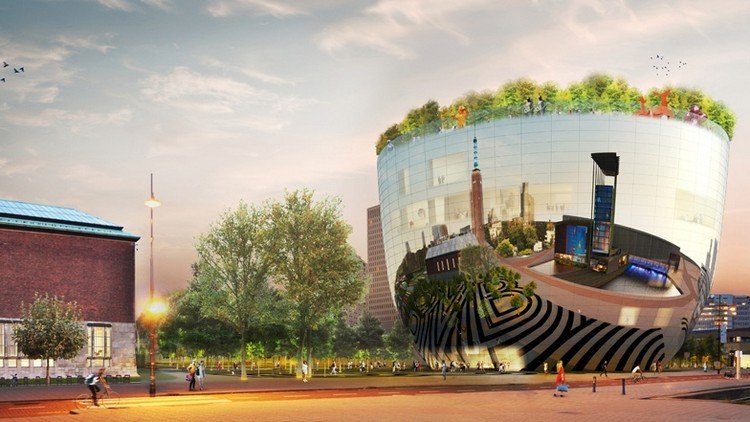 مشروع-واجهة-انعكاس-مقعر-سقف-حديقة-متحف-هولندا-حديث