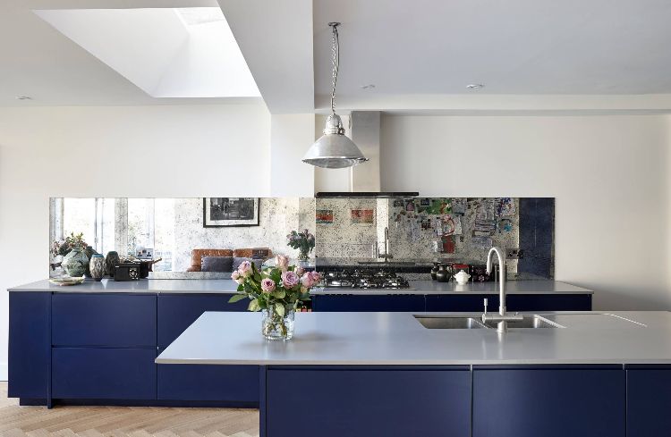 تصميم مطبخ بدون دواليب جدارية دواليب جدارية دواليب جدارية أفكار عملية لجزيرة مطبخ زرقاء بسيطة