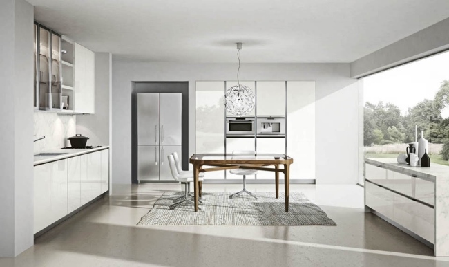 تصميم وحدات معيارية للمطبخ من سلسلة Domus ذات اللون الأبيض شديد اللمعان
