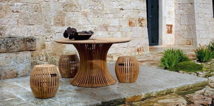 أثاث الشرفة - أرجوحة - خشب الساج - كرسي الطعام - طاولة مستديرة