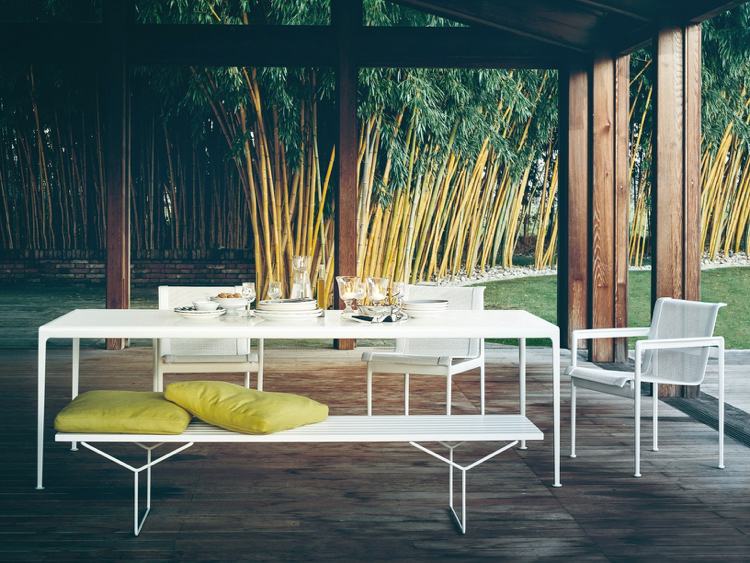 أثاث حدائق بتصميم حديث - مسحوق - مطلي - ألمنيوم - مقعد - أبيض - طاولة طعام