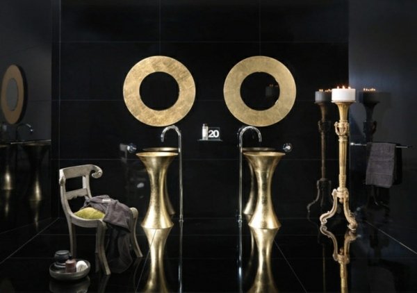 حمام أسود - تصميم أثاث حمام ذهبي
