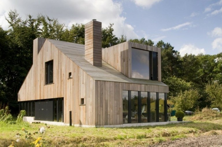 منزل خشبي بناء سرج سقف فكرة التصميم الحديث الزجاج