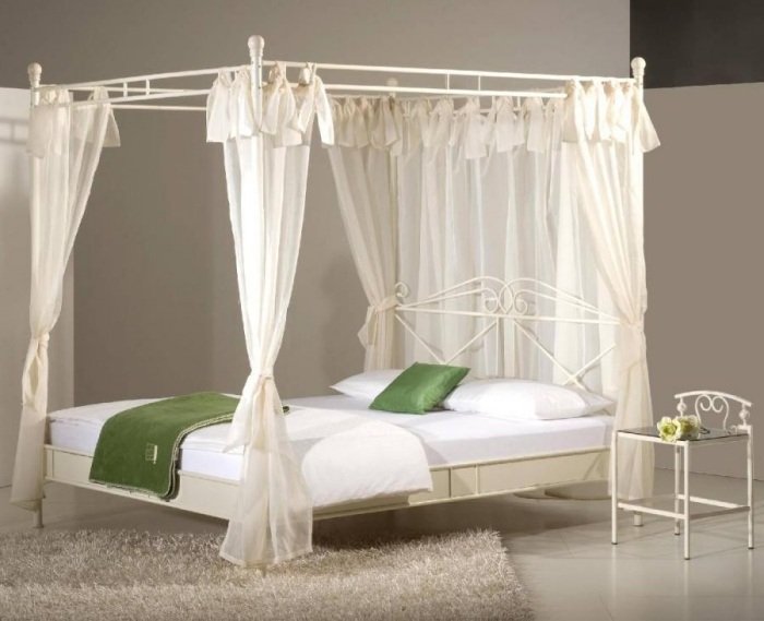 سرير فينيسيا مظلة - كريم - أبيض - أبيض - قماش - مظلة - سرير شباب - وحدات جديدة