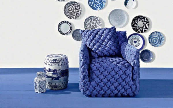 مجموعة صوفا تصميم أثاث منجد أزرق إيطالي قوي ومريح