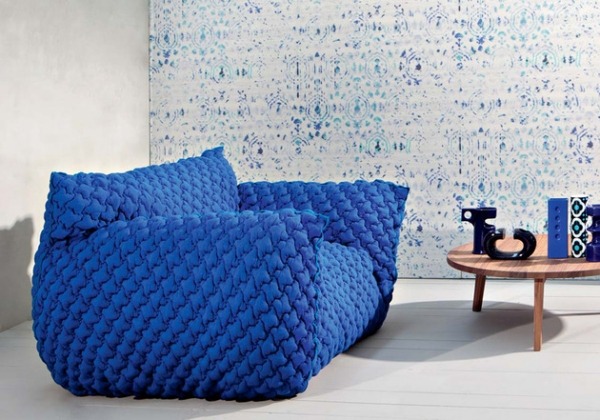 أريكة زرقاء قوية تصميم عصري أثاثات مريحة بسيطة