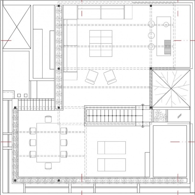 مخطط الطابق الأول لمنزل مصمم كازا سيتا مع تراس على السطح