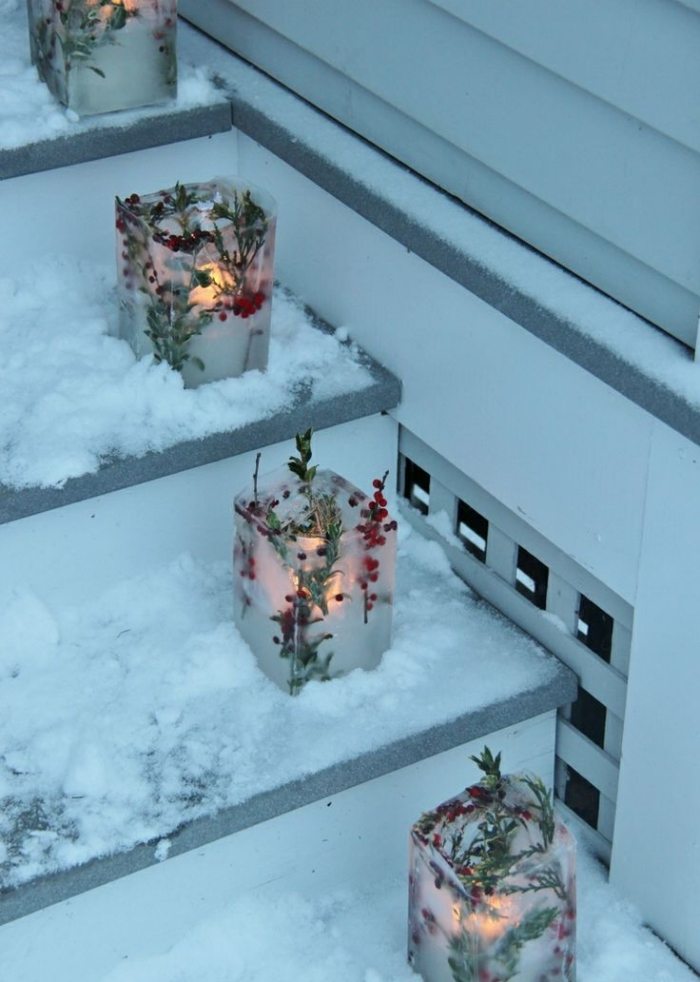 عيد الميلاد-فوانيس-دي-صنع-من-جليد-خارجي-سلالم-إضاءة-رومانسية