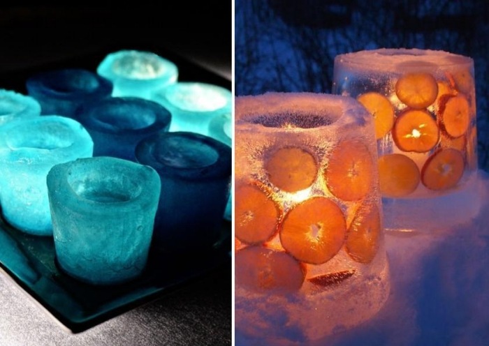 العبث في الشتاء الوقت ملون فوانيس مصنوعة من الجليد شرائح الفاكهة الديكور