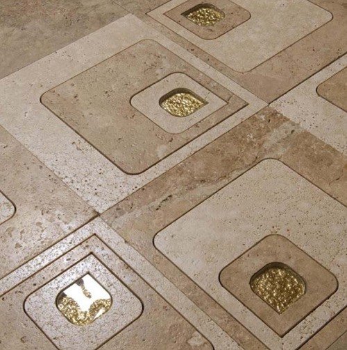 بلاط الأرضيات بنمط هندسي ذهبي