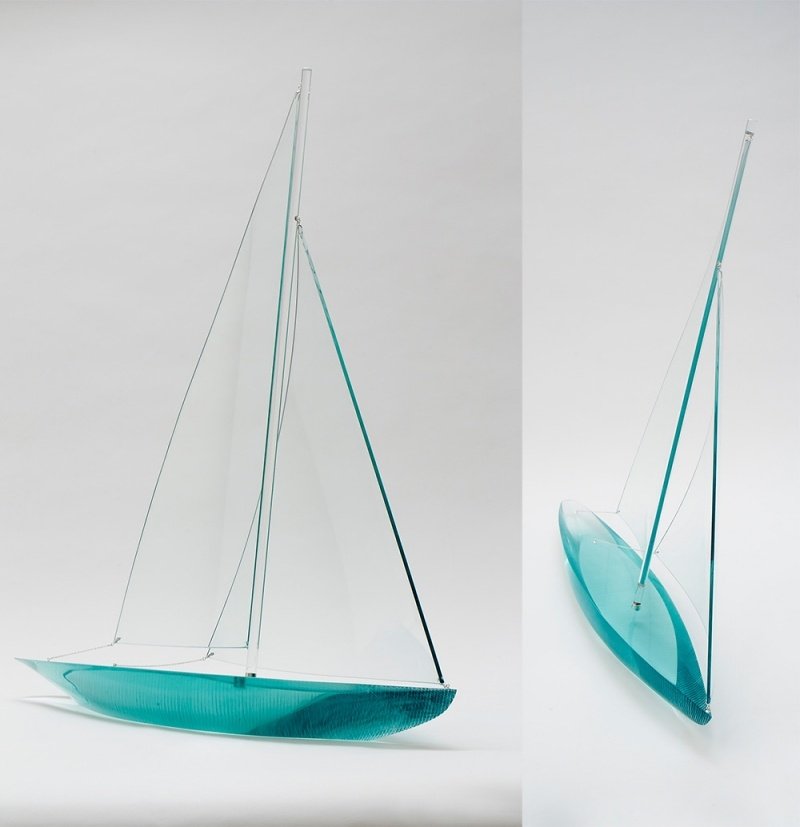 منحوتات-فن-زجاج-تصميم-مصغر-جميل-قارب-تركواز