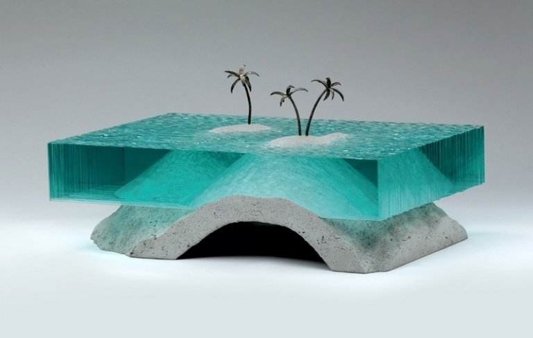 منحوتات حديثة زجاج-خرسانة-أشكال-نخيل-جزر-مائية-فن-تصميم-مصغر