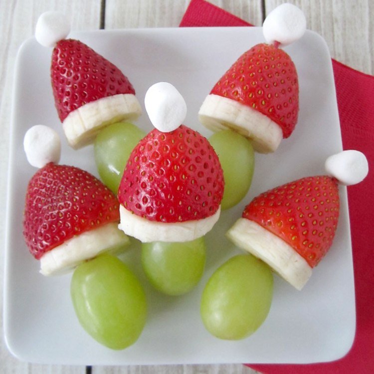 أسياخ الفاكهة للأطفال سانتا أسياخ الفاكهة الفراولة العنب الموز