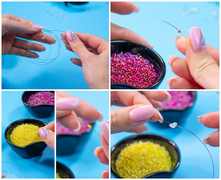 اصنع أقراطًا دائرية بنفسك عن طريق ربط خرز زجاجي ملون