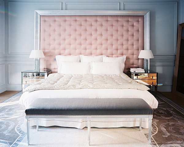 غرفة نوم فاخرة فكرة الديكور اللوح الأمامي الوردي