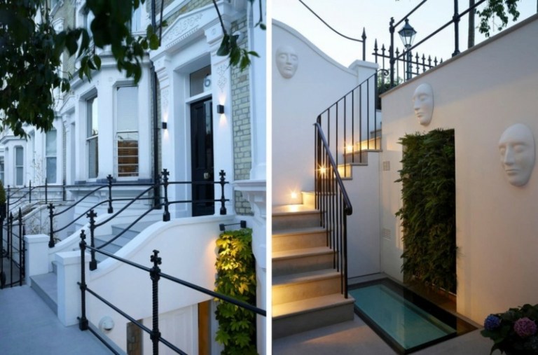 أفكار تزيين الحائط بيت لندن حديث إضاءة السلالم حديقة عمودية