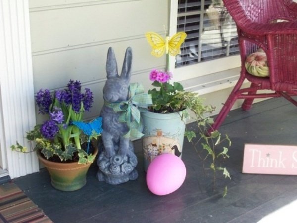 تزيين الشرفة-بيض زهور الربيع تماثيل عيد الفصح-الأرنب